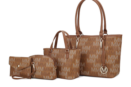 by Mia K. Marimar Women'S Tote Bag with Pouch and Wristlet, Signature 4 Piece Set - White