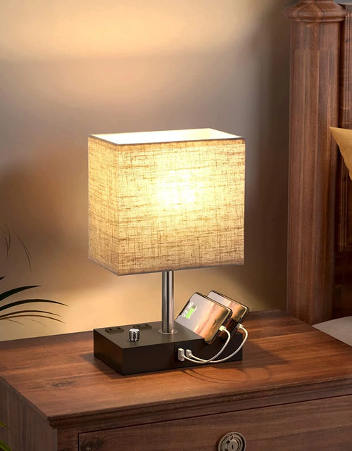 Load image into Gallery viewer, Lámpara De Mesa De Noche Para Dormitorio Con Puertos De Carga USB Rápida Dual, Lámparas De Mesita De Noche Totalmente Regulables Con 2 Soportes Para Teléfono Y 2 Tomas De Carga, Lámpara De Escritorio Con Pantalla De Tela Para Sala De Estar
