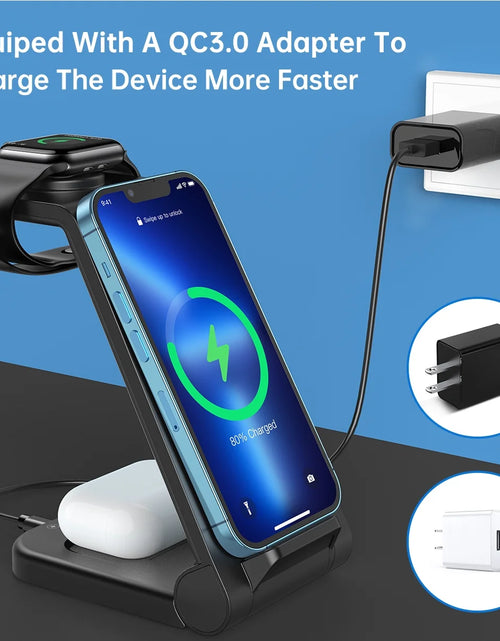 Load image into Gallery viewer, Fast Wireless Charger Station, 23W Wireless Charging Stand for Iphone 16/15/14/13/13 Pro/ 12/12 Pro/11/Xs Max/Xr/X/Galaxy S23 S22 S21 S10, Charging Station for Airpods 4/3/2/Pro, Iwatch Series
