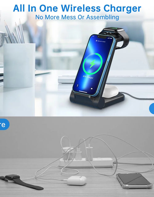 Load image into Gallery viewer, Fast Wireless Charger Station, 23W Wireless Charging Stand for Iphone 16/15/14/13/13 Pro/ 12/12 Pro/11/Xs Max/Xr/X/Galaxy S23 S22 S21 S10, Charging Station for Airpods 4/3/2/Pro, Iwatch Series

