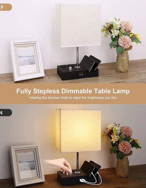 Load image into Gallery viewer, Lámpara De Mesa De Noche Para Dormitorio Con Puertos De Carga USB Rápida Dual, Lámparas De Mesita De Noche Totalmente Regulables Con 2 Soportes Para Teléfono Y 2 Tomas De Carga, Lámpara De Escritorio Con Pantalla De Tela Para Sala De Estar
