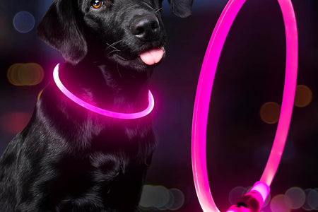 Light up Dog Collars - Waterproof LED Dog Collar, Glow in the Dark Pet Collars, TPU Cuttable Lighted Puppy Collar Lights for Small Medium Large Dogs (Pink)