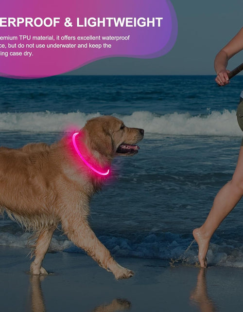Load image into Gallery viewer, Light up Dog Collars - Waterproof LED Dog Collar, Glow in the Dark Pet Collars, TPU Cuttable Lighted Puppy Collar Lights for Small Medium Large Dogs (Pink)

