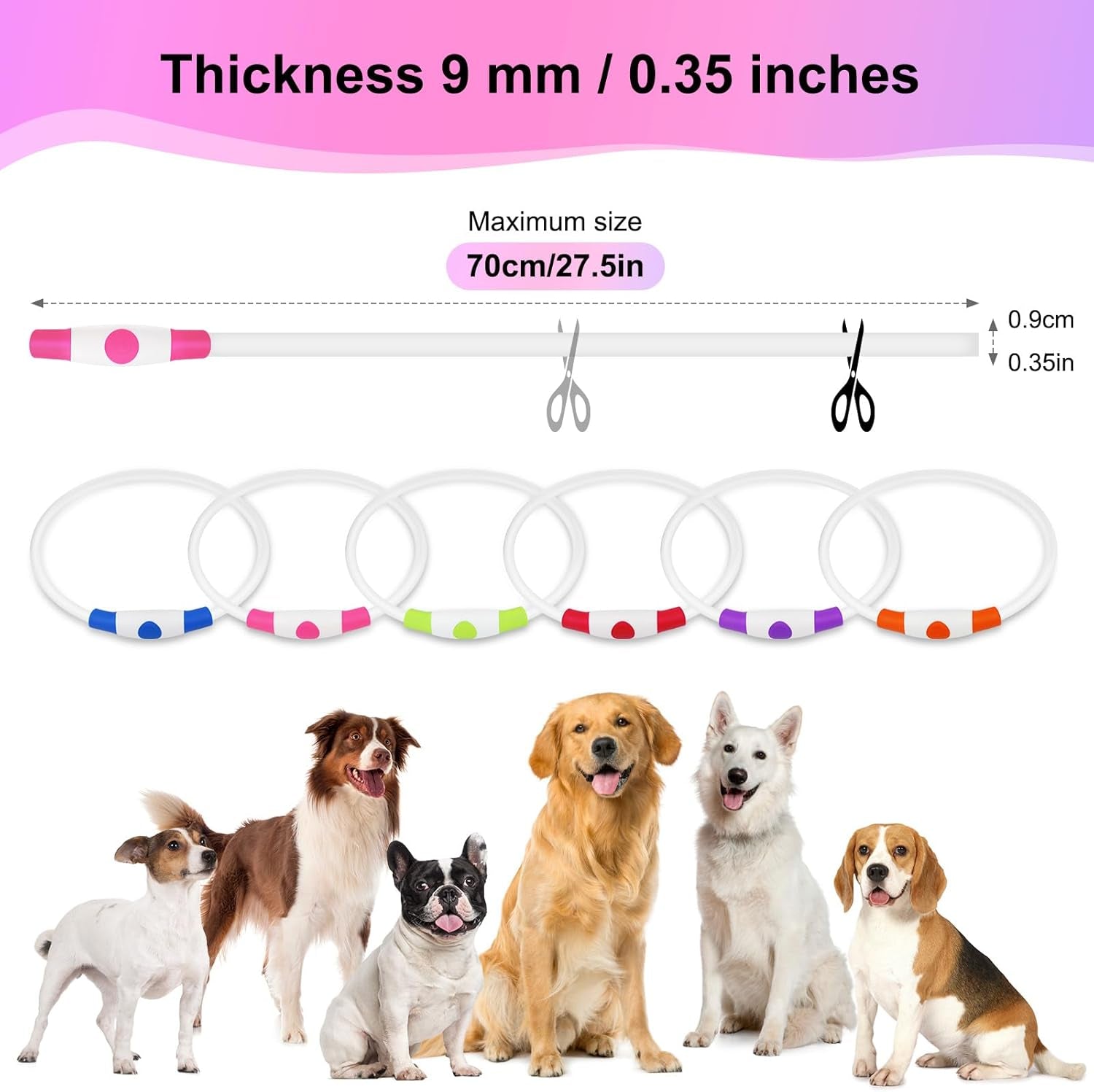 Light up Dog Collars - Waterproof LED Dog Collar, Glow in the Dark Pet Collars, TPU Cuttable Lighted Puppy Collar Lights for Small Medium Large Dogs (Pink)