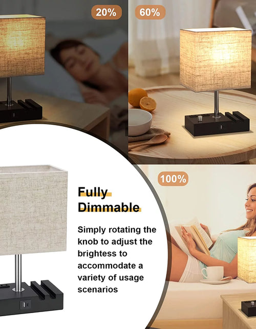 Load image into Gallery viewer, Lámpara De Mesa De Noche Para Dormitorio Con Puertos De Carga USB Rápida Dual, Lámparas De Mesita De Noche Totalmente Regulables Con 2 Soportes Para Teléfono Y 2 Tomas De Carga, Lámpara De Escritorio Con Pantalla De Tela Para Sala De Estar
