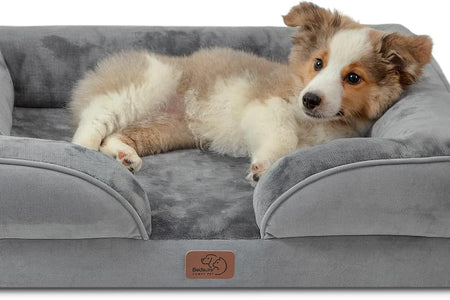 Orthopedic Dog Bed for Medium Dogs - Waterproof Dog Sofa Bed Medium, Supportive Foam Pet Couch Bed with Removable Washable Cover, Waterproof Lining and Nonskid Bottom, Grey