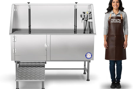 Flying Pig 62" Stainless Steel Pet Dog Grooming Bath Tub with Walk-In Ramp & Accessories (Left Door/Right Drain)