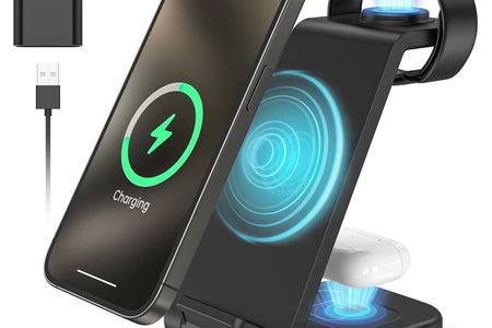 Fast Wireless Charger Station, 23W Wireless Charging Stand for Iphone 16/15/14/13/13 Pro/ 12/12 Pro/11/Xs Max/Xr/X/Galaxy S23 S22 S21 S10, Charging Station for Airpods 4/3/2/Pro, Iwatch Series
