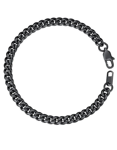 Load image into Gallery viewer, Men Chain Bracelet Black Cuban Curb Bracelet 6MM 8.3 Inch Wrist Bracelet Mens Birthday Valentines Day Jewelry Gifts for Him Dad Adults Age
