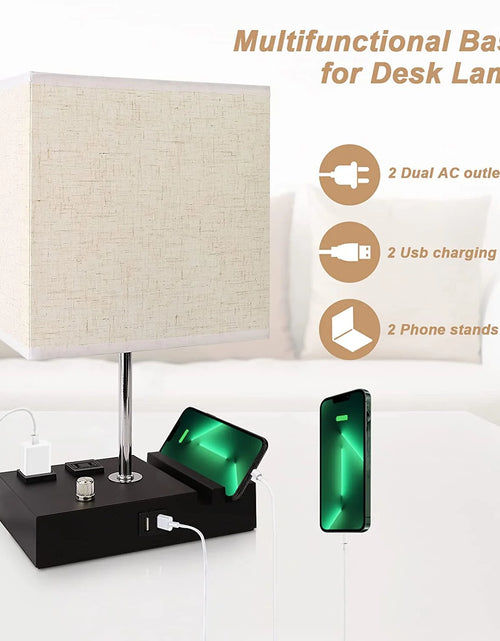 Load image into Gallery viewer, Lámpara De Mesa De Noche Para Dormitorio Con Puertos De Carga USB Rápida Dual, Lámparas De Mesita De Noche Totalmente Regulables Con 2 Soportes Para Teléfono Y 2 Tomas De Carga, Lámpara De Escritorio Con Pantalla De Tela Para Sala De Estar

