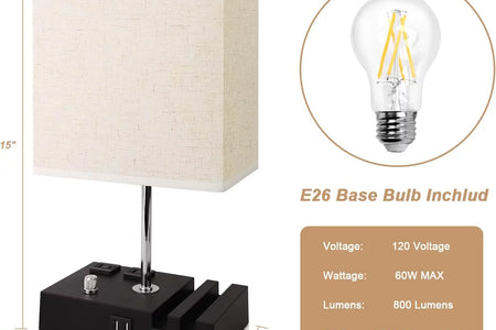 Lámpara De Mesa De Noche Para Dormitorio Con Puertos De Carga USB Rápida Dual, Lámparas De Mesita De Noche Totalmente Regulables Con 2 Soportes Para Teléfono Y 2 Tomas De Carga, Lámpara De Escritorio Con Pantalla De Tela Para Sala De Estar