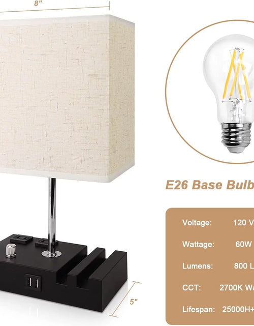 Load image into Gallery viewer, Lámpara De Mesa De Noche Para Dormitorio Con Puertos De Carga USB Rápida Dual, Lámparas De Mesita De Noche Totalmente Regulables Con 2 Soportes Para Teléfono Y 2 Tomas De Carga, Lámpara De Escritorio Con Pantalla De Tela Para Sala De Estar
