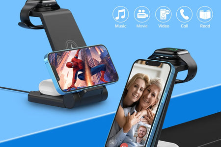 Fast Wireless Charger Station, 23W Wireless Charging Stand for Iphone 16/15/14/13/13 Pro/ 12/12 Pro/11/Xs Max/Xr/X/Galaxy S23 S22 S21 S10, Charging Station for Airpods 4/3/2/Pro, Iwatch Series