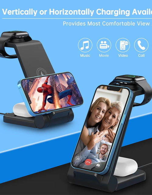 Load image into Gallery viewer, Fast Wireless Charger Station, 23W Wireless Charging Stand for Iphone 16/15/14/13/13 Pro/ 12/12 Pro/11/Xs Max/Xr/X/Galaxy S23 S22 S21 S10, Charging Station for Airpods 4/3/2/Pro, Iwatch Series

