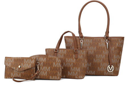 by Mia K. Marimar Women'S Tote Bag with Pouch and Wristlet, Signature 4 Piece Set - White