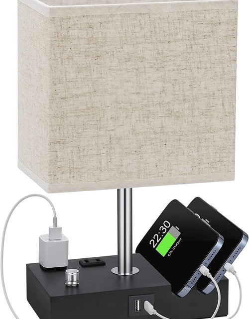 Load image into Gallery viewer, Lámpara De Mesa De Noche Para Dormitorio Con Puertos De Carga USB Rápida Dual, Lámparas De Mesita De Noche Totalmente Regulables Con 2 Soportes Para Teléfono Y 2 Tomas De Carga, Lámpara De Escritorio Con Pantalla De Tela Para Sala De Estar
