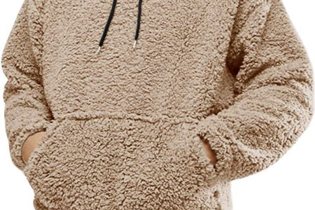 Mens Fuzzy Sherpa Pullover Hoodie Sweatshirts Long Sleeve Sport Front Pocket Fall Outwear Winter Hooded