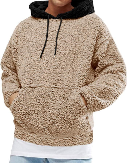 Load image into Gallery viewer, Mens Fuzzy Sherpa Pullover Hoodie Sweatshirts Long Sleeve Sport Front Pocket Fall Outwear Winter Hooded
